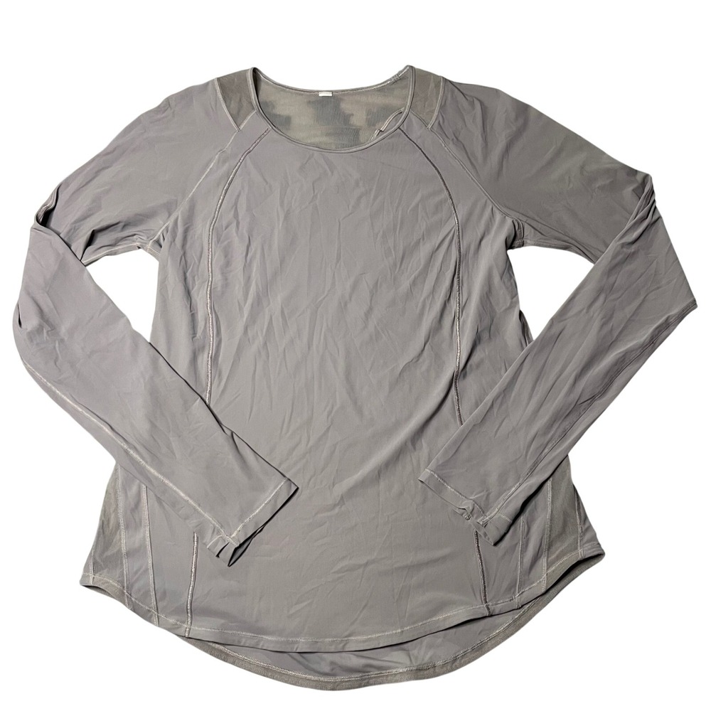 Lululemon Grey Mesh Panel Long Sleeve Active Top Thumbholes Womens